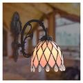 Wall Lamp Led Tiffany Style Wall Sconce Lamp Pink Stained Glass Single/Double Head Crystal Sconce Lighting Fixtures for Bedroom Bedside Corridor Balcony Decoration