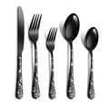 DDNGEJ 80 Piece Gold Silverware Set,Flowers Patterns Stainless Steel Gold Flatware Service for 16, Modern Tableware Cutlery for Home, Elegant Cutlery Spoon Set of 16 Mirror Polished Kitch