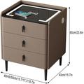 FDQAMLKX Three-drawer solid wood bedside table with charging function, bedroom bedside table with light, living room storage cabinet with USB interface, wrapped in leather, suitable for bedrooms.