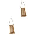 Alipis 2pcs Wooden Rope Wind Lamp Candle Lantern Stand Candle Holder Wooden Out Door Decor Rustic Candle Stand Wooden Candle Lantern Decorative Wooden Candle Holder Hanging Rope