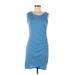 BTFBM Casual Dress - Wrap Scoop Neck Sleeveless: Blue Solid Dresses - Women's Size Medium