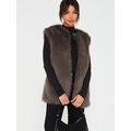 V by Very Faux Fur Collarless Gilet Grey, Beige, Size 20, Women