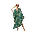 JINGBDO Beach Cover Up Printed Loose Beach Dress Casual V-Neck Batwing Sleeve Side Split Dresses Women Summer Clothing Long-14-One Size