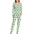 Green Weed Leaf Pattern Soft Womens Pyjamas Long Sleeve Warm Fit Pajamas Loungewear Sets with Pockets 5XL