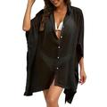 JINGBDO Beach Cover Up Women Swimsuit Cover Ups Sleeve Beach Dress Robe De Plage Solid Beach Cover Ups Bathing Suit Cover-Black -Xxl