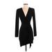 Lulus Casual Dress - Mini Plunge Long sleeves: Black Solid Dresses - Women's Size Small