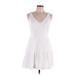 City Studio Casual Dress - Mini Plunge Sleeveless: White Solid Dresses - Women's Size Large