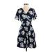 Ann Taylor LOFT Casual Dress - Mini V Neck Short sleeves: Blue Floral Dresses - Women's Size 0