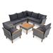 Outdoor 9-Piece Rattan Conversation Sofa Set w/Acacia Wood Coffee Table Multi-Functional Sectional Sofa Set w/Washable Cushion