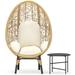 2-Pieces Patio PE Wicker Rattan Egg Chair with Cushion and Side Table