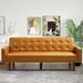 74.4” L Faux Leather Full Handcrafted Button Tufted Sofa 3-Seat, Convertible Sleeper Couch Adjustable Backrest