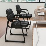 Upholstered Waiting Room Chair with Armrest and Ergonomic Backrest - Black