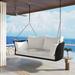 2-Person Hanging Seat, Rattan Woven Porch Swing with Ropes and Cushion