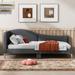 Linen Fabric Upholstered Daybed with Headboard and Armrest, Sofa Bed Frame with Metal Support Legs