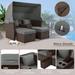 Grey 2-Seater Convertible Double Daybed Set with Cup Holders and Storage Boxes & Retractable Sunshade Canopy