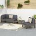 Brava Outdoor Acacia Wood Left Arm Loveseat Coffee Table and Chair Conversation Set with Cushions by Christopher Knight Home