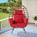 Wicker Egg Chair, Oversized Outdoor Lounger with Cushions and Steel Frame