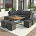 9 Piece Patio Outdoor Conversation Set with Solid wood coffee table and Ottomans