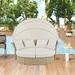 Outdoor Wicker Rattan Double Daybed with Canopy & 4 Pillows