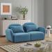 Curved Recliner Loveseat Sofa Blue Teddy Fabric Sleeper Loveseat Couch Lazy Floor Settee with Pillows and Round Arms