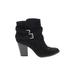 Charlotte Russe Boots: Strappy Chunky Heel Boho Chic Black Print Shoes - Women's Size 7 - Almond Toe