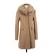 Zara Wool Coat: Mid-Length Brown Print Jackets & Outerwear - Women's Size Small