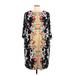 Roaman's Casual Dress - Shift High Neck 3/4 sleeves: Black Floral Dresses - Women's Size 28