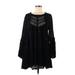 Free People Casual Dress - A-Line Crew Neck Long sleeves: Black Solid Dresses - Women's Size Medium