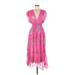 Shoshanna Casual Dress - Midi V-Neck Short sleeves: Pink Print Dresses - New - Women's Size 8