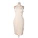 Bebe Cocktail Dress - Sheath Mock Sleeveless: Ivory Print Dresses - Women's Size Large