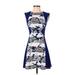 French Connection Casual Dress - A-Line High Neck Sleeveless: Blue Print Dresses - Women's Size 0