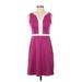 Ann Taylor LOFT Outlet Casual Dress - Party V-Neck Sleeveless: Burgundy Print Dresses - Women's Size 00