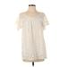 Fine Garments Carefully Selected by Bell Short Sleeve Blouse: Ivory Tops - Women's Size 4