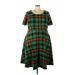 Collectif X Modcloth Casual Dress - A-Line Scoop Neck Short sleeves: Green Plaid Dresses - Women's Size 22