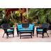 4Pc Black Wicker Conversation Set - Sky Blue Cushion- Jeco Wholesale W00207-G-FS027