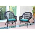 Santa Maria Espresso Wicker Chair With Sky Blue Cushion - Set Of 2- Jeco Wholesale W00208-C_2-FS027-CS