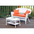 White Wicker Patio Love Seat And Coffee Table Set With Orange Cushion- Jeco Wholesale W00206-LCS016