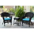 Black Wicker Chair And End Table Set With Sky Blue Cushion- Jeco Wholesale W00207_2-CES027