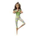 Barbie GXF05 - Made to Move Puppe (brünett) im grünen Yoga Outfit, für Kinder von 3 bis 7 Jahren