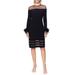 Illusion Neck Feather Cuff Long Sleeve Sheath Cocktail Dress
