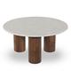 Table basse en marbre et bois massif D80cm blanc ivoire