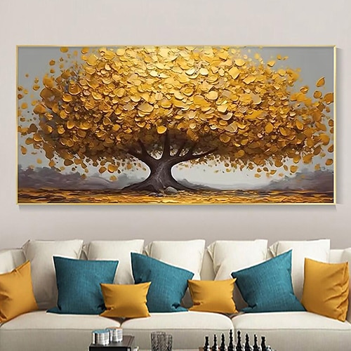Handbemalung abstrakter großer Goldbaum auf Leinwand Gemälde große originale Blumenbilder Wohnzimmer Wanddekoration Messergemälde ohne Rahmen Image