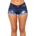 Damen Shorts Kurze Hosen Denim Glatt Blau Dunkelblau Casual Kurz Ausgehen Wochenende Sommer