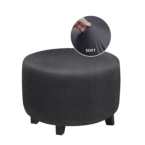 runder Ottomanenbezug aus Samt, zusammenklappbarer Aufbewahrungshocker, Möbelschutz, weicher Schonbezug mit elastischem Boden, Ottomanenbezug Image