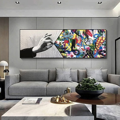 Handgemachte handbemalte Wandkunst hinter dem Vorhang Kinder-Graffiti-Kunst Wandkunst Urban Style Leinwanddekoration gerollte Leinwand ohne Rahmen unbespannt Image