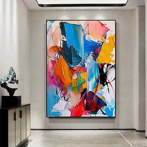 Buntes Messergemälde, handgefertigtes Gemälde, extra großes abstraktes Gemälde, großes Leinwandgemälde für Wohnzimmer, übergroße Wandkunst, modernes abstraktes Kunstgemälde für Wohnzimmerdekoration Image