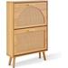 Orren Ellis Shoe Storage Cabinet, Freestanding Organizer w/ Rattan Doors, Narrow Shoe Rack Cabinet, Slim Hidden Cabinet For Entryway Hallway Natural | Wayfair