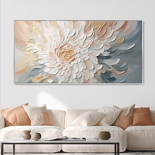 handgemaltes 3D-Ölgemälde mit Blumenmuster, Wandkunst, Wabi-Sabi-Kunstwerk, minimalistische Leinwand-Wanddekoration für Wohnzimmer, Blumen-Ölgemälde, Frühlingsdekor, Messermalerei Image