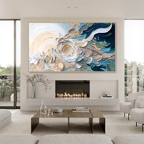 handgemaltes 3D-Ölgemälde mit Blumenmuster, Wandkunst, Wabi-Sabi-Kunstwerk, minimalistische Leinwand-Wanddekoration für Wohnzimmer, Blumen-Ölgemälde, Frühlingsdekor, Messermalerei Image