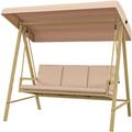 Dondolo da Giardino con Tettuccio Inclinabile e Cuscini Beige e Marrone - Outsunny